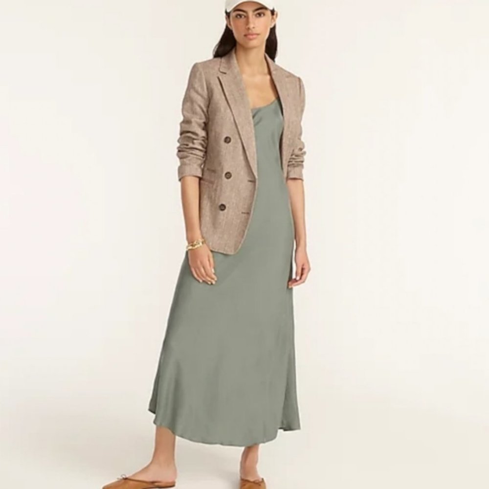 J. Crew Eco Cupro Slip Midi Dress in Slate Sage Green 90s Silk Bias Cut BA916
